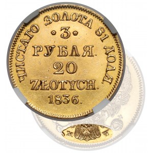3 Rubel = 20 Zloty 1836 MW, WARSCHAU - Rarität