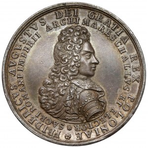 August II. der Starke, Krönungsmedaille 1697 mit den Polen durch Blut - sehr selten