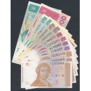 Chorvatsko, 1 - 100 000 dinárů 1991-1993 (13pc)