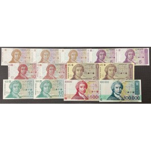 Chorvátsko, 1 - 100 000 dinárov 1991-1993 (13pc)