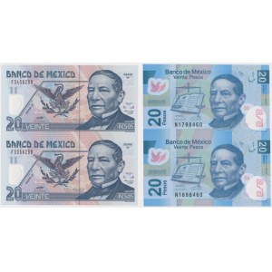 Mexiko, 2x 20 pesos 2003 a 2x20 pesos 2012 - nezrezané - polyméry (4ks)