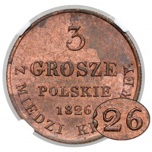 3 grosze 1826 IB z MIEDZI KRAIOWEY - nowe bicie - ex. Bartynowski