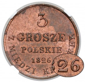 3 grosze 1826 IB z MIEDZI KRAIOWEY - nowe bicie - ex. Bartynowski
