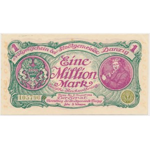 Gdaňsk, 1 milion marek 1923 - šestimístné číslování