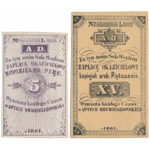 Hrubieszów, APTEKA, 5 i 15 kopiejek 1861 - blankiety (2szt)