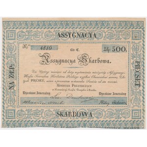 Listopadové povstání, pokladní asignace na 500 zl. 1831