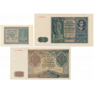 Sada 1, 50 a 100 zlatých 1941 (3 ks)