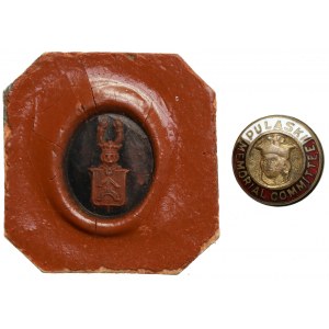 Vlastenecký odznak Pulaski + odtlačok pečate s cirkevným erbom (2ks)