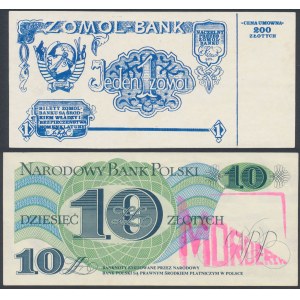 Solidarity, One ZOMOL and 10 zloty 1982 with the stamp MORDERERS (2pcs)
