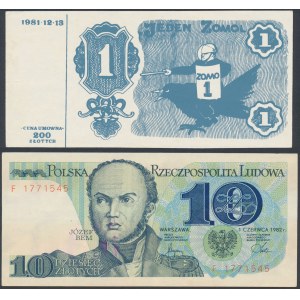 Solidarität, ein ZOMOL und 10 Zloty 1982 mit der Briefmarke MORDERCY (2 St.)