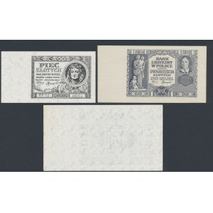 Makropapier 20 zl 1940 (ohne Serie und Unterdruck) und 2x Schwarzdruck (3 Stück)