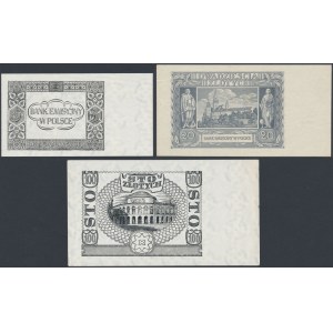 Makropapír 20 zl 1940 (bez série a podtisku) a 2x černý tisk (3ks)