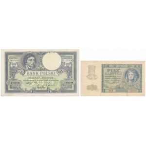 500 złotych 1919 i 5 złotych 1940 - zestaw (2szt)