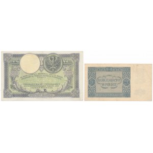 500 Zloty 1919 und 5 Zloty 1940 - Satz (2 Stk.)