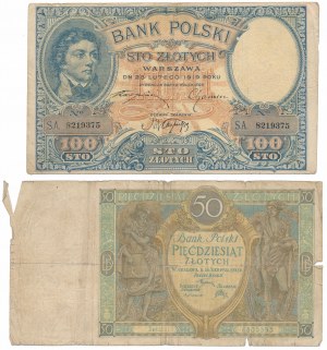 100 złotych 1919 i 50 złotych 1925 - zestaw (2szt)