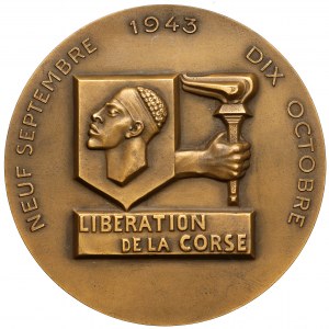Francie, Medaile - Liberation de la Corse / Neuf Septembre 1943 dix Octobre