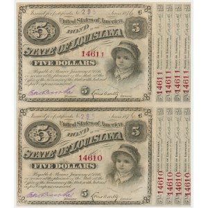USA, Louisiana, 5 dolárov 1879 - nezrezané 2 kusy