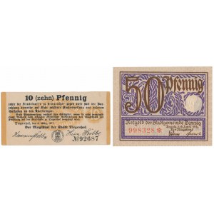 Tiegenhof (Nowy Dwor Gdanski), 10 Pfg 1917 und Danzig 50 Pfg 1919 (2 St.)