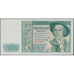 London, 50 Zloty 1939 - A 000000 - Wasserzeichen wie bei 10 Zloty