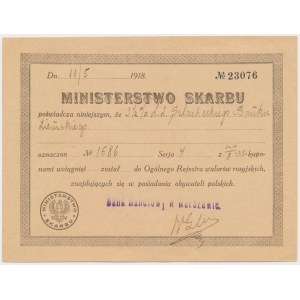 Ministerstwo Skarbu, pokwitowanie z 1918 roku