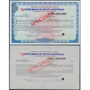 Austrálie, SPECIMEN depozitní certifikát 1 milion dolarů + kopie