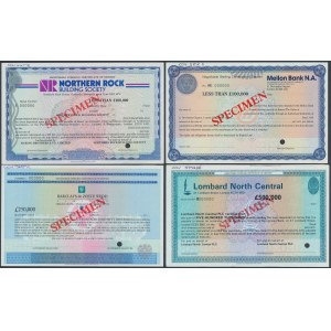 United Kingdom, SPECIMEN certificates of deposit (4pc)