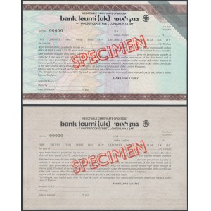 Velká Británie, Bank Leumi, SPECIMEN depozitní certifikát + kopie