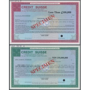 CREDIT SUISSE, SPECIMEN vkladové certifikáty (2ks)