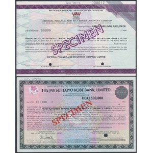 IMPERIAL a The Mitsui Taiyo Kobe Bank, SPECIMEN depozitní certifikáty (2ks)