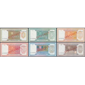 Bielorusko, 1-100 rubľov 1993 - SPECIMEN - KOMPLETNÝ (6ks)