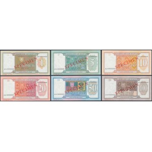 Bělorusko, 1-100 rublů 1993 - SPECIMEN - KOMPLETNÍ (6ks)