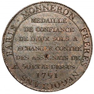 France, Medal 1791 - Negocians a Paris Monneron Frères