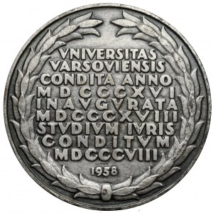 Medal, 150 rocznica powstania Wydziała Prawa Uniwersytetu Warszawskiego, 1958 - NUMIZMAT