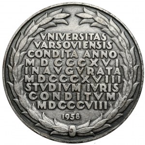 Medaila k 150. výročiu založenia Právnickej fakulty Varšavskej univerzity, 1958 - NUMIZMAT