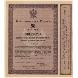 5% požár. Konverze 1924, dluhopis na 50 zlotých - s poukázkou