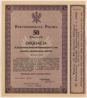 5% Poż. Konwersyjna 1924, Obligacja na 50 zł - z talonem