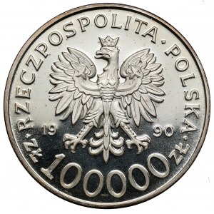 100.000 złotych 1990 Solidarność - odmiana D - LUSTRZANKA (odwrócona flaga)