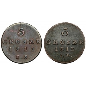 Duchy of Warsaw, 3 pennies 1811-1812 (2pc)