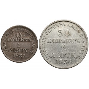 30 kopecks = 2 zloty 1836 and 15 kopecks = 1 zloty 1837 (2pc)