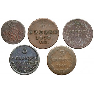Poniatowski a rozdelenie, sada medených mincí (5 ks)