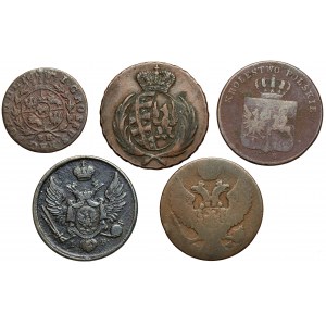 Poniatowski i zabory, zestaw monet miedzianych (5szt)