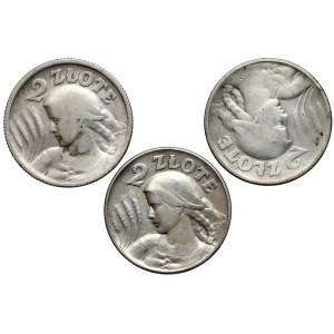 Žena a uši 2 zlaté 1924-1925 - různé mincovny (3ks)
