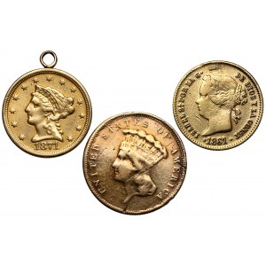 USA, 2 1/2 - 3 doláre 1855-1871 a Filipíny, 2 pesos 1861 (3ks)