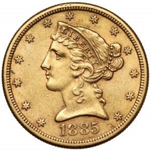 USA, 5 dolárov 1885-S