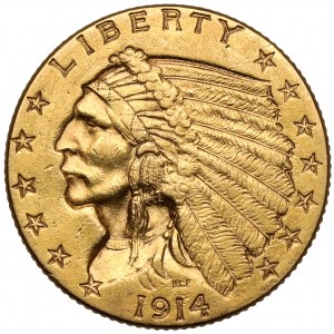 USA, 2 1/2 dolára 1914 - Indiánska hlava