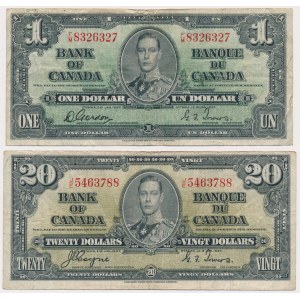 Kanada, 1 und 20 Dollar 1937 (2Stück)