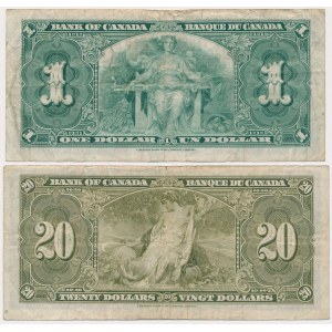 Kanada, 1 und 20 Dollar 1937 (2Stück)