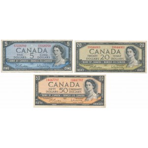 Kanada, 5, 20 a 50 dolárov 1954 (3 ks)