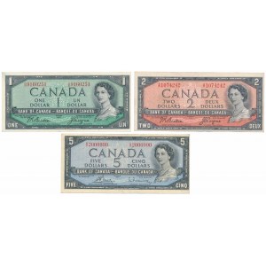 Kanada, 1, 2 a 5 dolárov 1954 (3 ks)