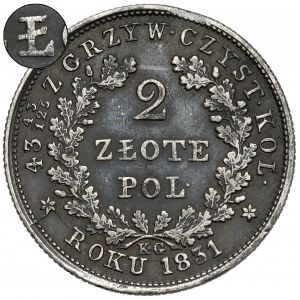 Powstanie Listopadowe, 2 złotych 1831 KG - prosta kreska w Ł